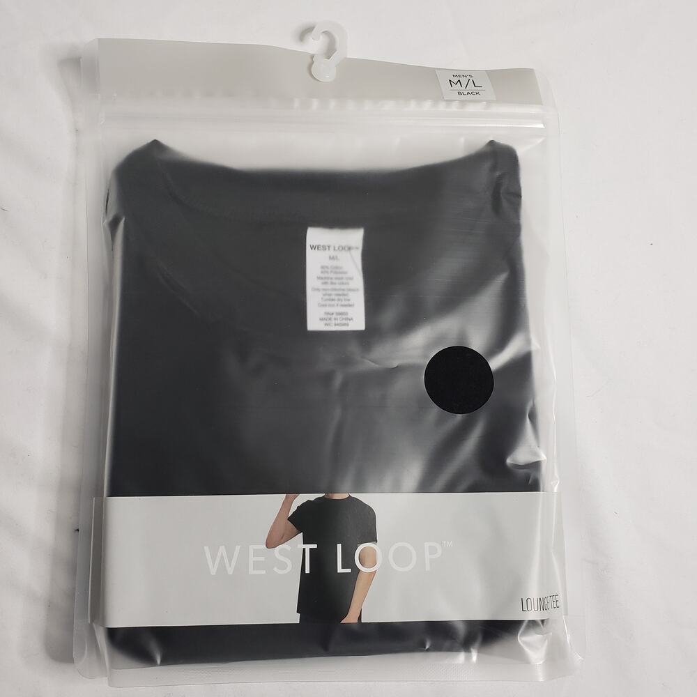 West Loop Men's Size M/L Lounge Tee‎ Shirt Solid Black Casual Basic New